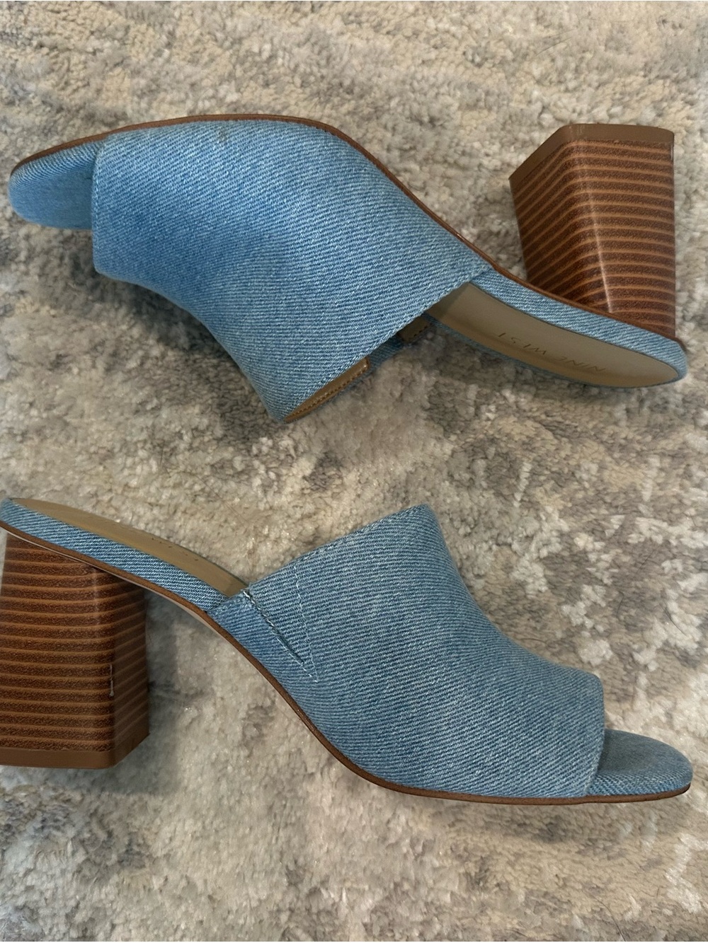 Nine West Light Denim Open-Toe Slide Mules